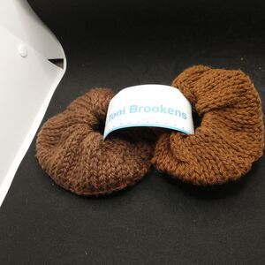 Hand Crafted Knit Scrunchies Brown Jumbo Hair  Band Accessory Set of 2